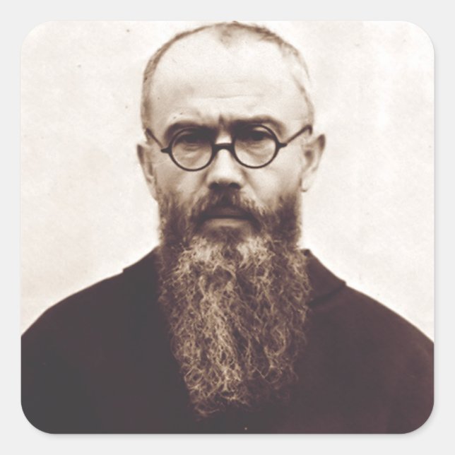 Adesivo Quadrado Santo Maximilian Kolbe padre católico polonês (Frente)