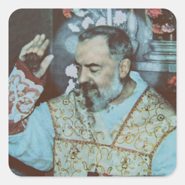 Adesivo Quadrado Santo Padre Pio (Frente)