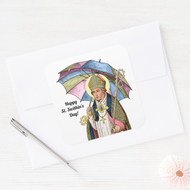 Adesivo Quadrado Santo Swithun com Guarda-chuva (Envelope)