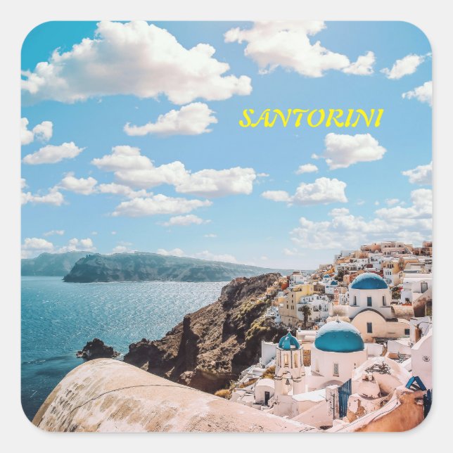Adesivo Quadrado Santorini, Grécia Beach House (Frente)