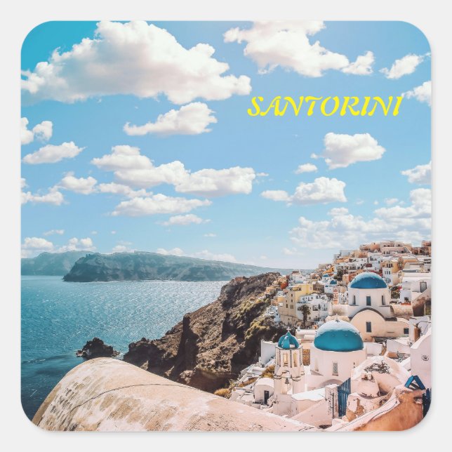 Adesivo Quadrado Santorini, Grécia Beach House (Frente)