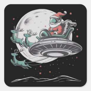 Adesivo Quadrado Santuário de OVNI vintage Papai Noel Alien Natal C