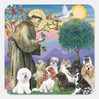 Adesivo Quadrado São Francisco com 10 Cães