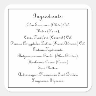 Adesivo Quadrado Sap Skincare Ingredient Listing Product Framed