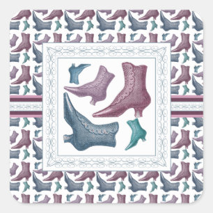 Adesivo Quadrado Sapataria, botas do Victorian do vintage do amante