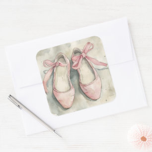 Adesivo Quadrado Sapatilhas de Ballet Rosa Pastel Vintage