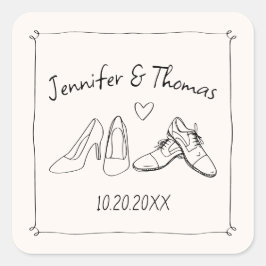 Adesivo Quadrado Sapatos de casamento Doodle Desenhados à Mão Excên