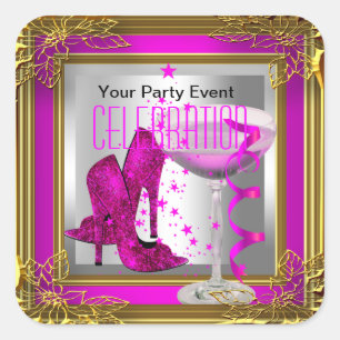 Adesivo Quadrado Sapatos de salto alto dourado rosa quente Champanh