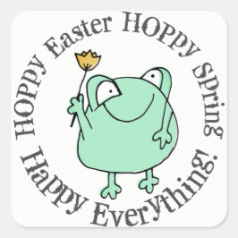 Adesivo Quadrado Sapo bonito com Páscoa de tulipa amarela