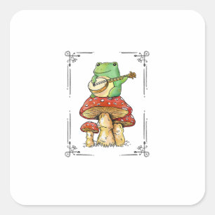 Adesivo Quadrado Sapo Cogumelo Goblincore Micologia Desenho Artísti
