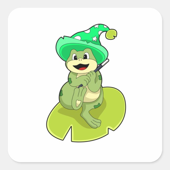 Adesivo Quadrado Sapo como assistente com varinha mágica (Frente)