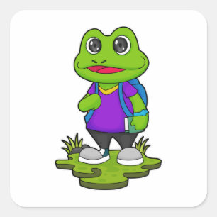Adesivo Quadrado Sapo como Hiker com Backpack
