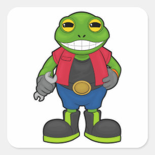 Adesivo Quadrado Sapo como mecânico com Spanner