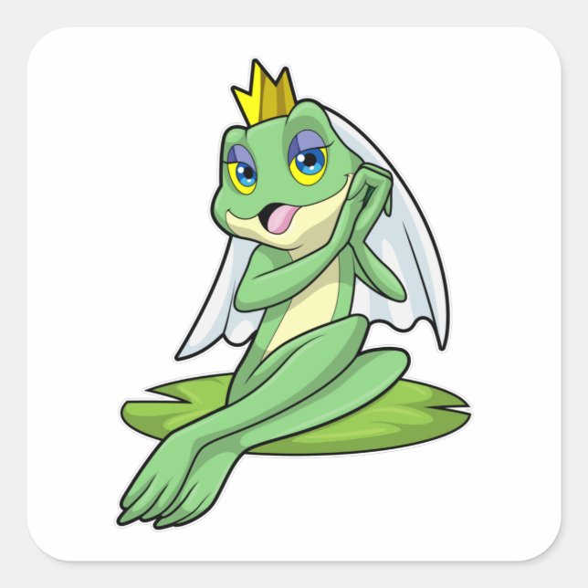 Adesivo Quadrado Sapo como noiva no casamento com a coroa (Frente)