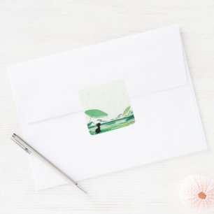 Adesivo Quadrado Sapo De Gato De Aquarela Na Chuva