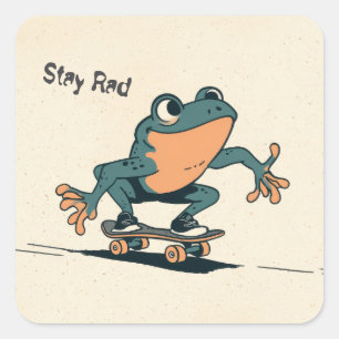 Adesivo Quadrado Sapo de Skate – Fofa Arte de Animal de Desenho Ani