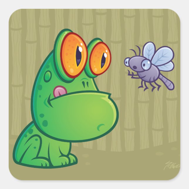 Adesivo Quadrado Sapo e Dragonfly (Frente)