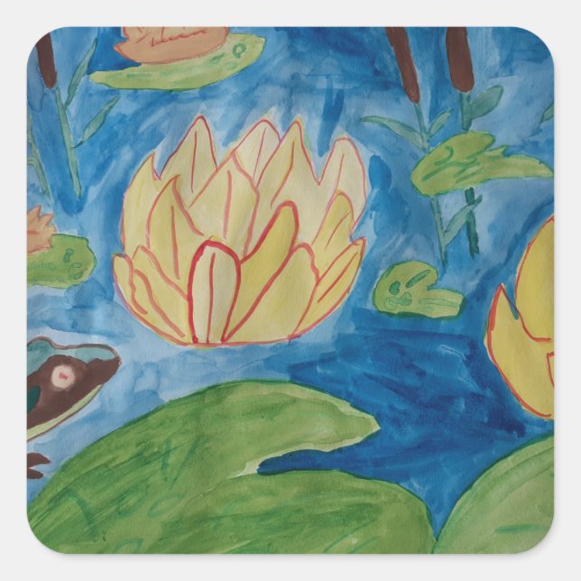 Adesivo Quadrado Sapo e Waterlily Square Sticker (Frente)