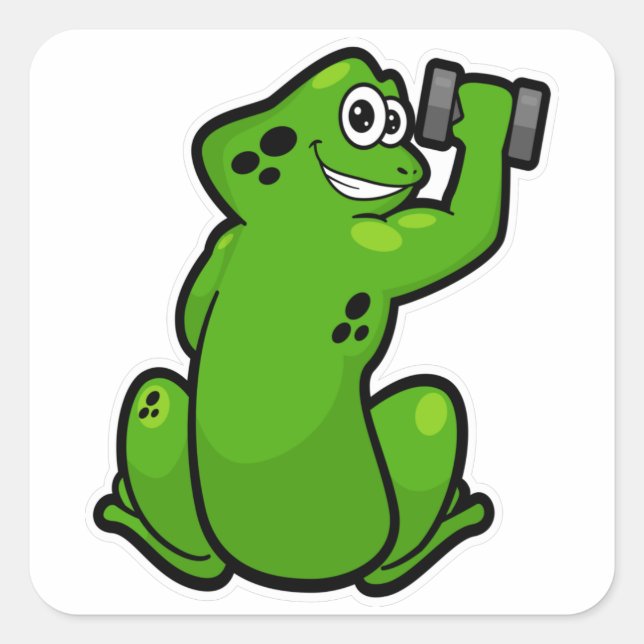 Adesivo Quadrado Sapo em Bodybuilding com Dumbbell (Frente)