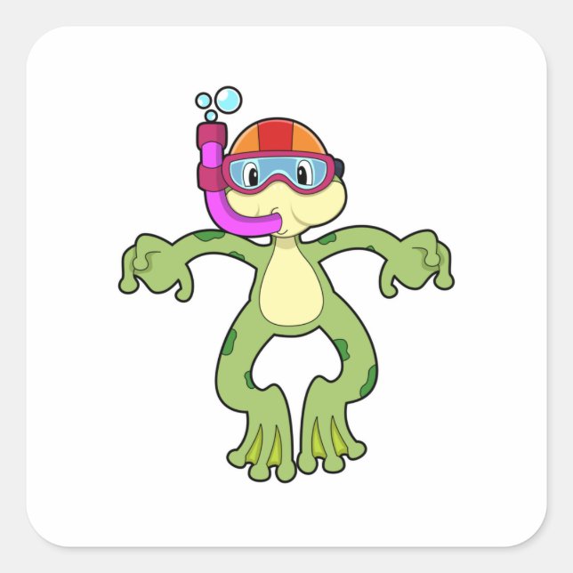 Adesivo Quadrado Sapo em mergulho com Snorkel (Frente)