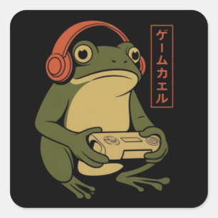 Adesivo Quadrado Sapo Gamer Japonês Engraçado Vintage Gaming 