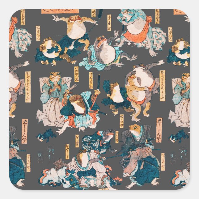 Adesivo Quadrado Sapo japonês ukiyo-e Froggies (Frente)