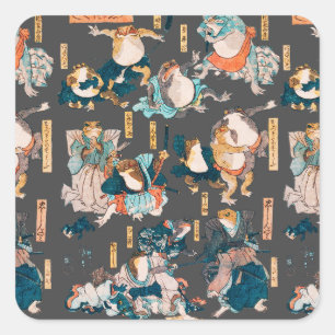 Adesivo Quadrado Sapo japonês ukiyo-e Froggies