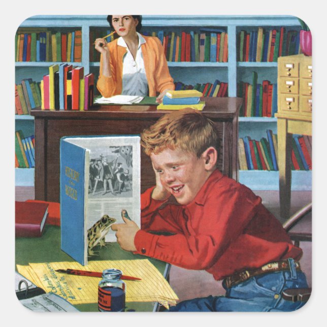 Adesivo Quadrado Sapo na Biblioteca (Frente)