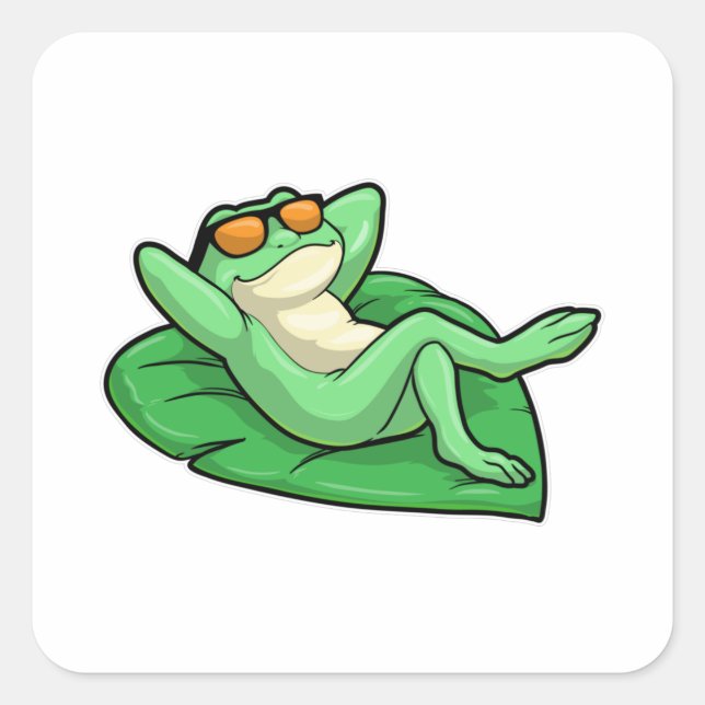 Adesivo Quadrado Sapo na folha com óculos de sol (Frente)