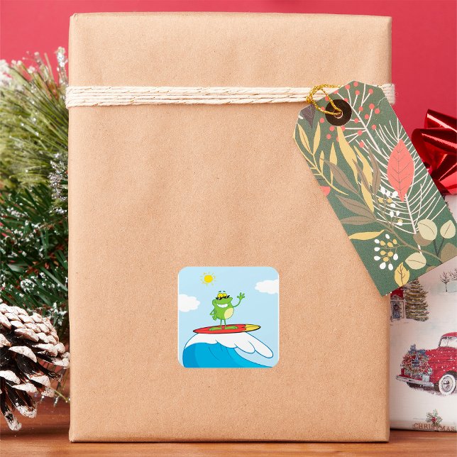 Adesivo Quadrado Sapo Navegando Por Um Vinheta Quadrado De Onda (Criador carregado)