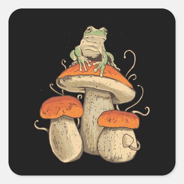 Adesivo Quadrado Sapo No Cogumelo (Frente)