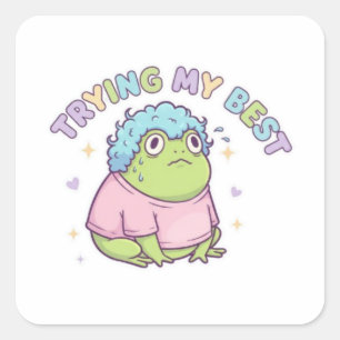 Adesivo Quadrado Sapo Tentando ao Máximo Sticker Sapo Estressado Fo