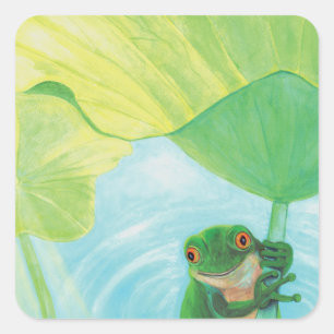 Adesivo Quadrado Sapo verde em Lily Pad