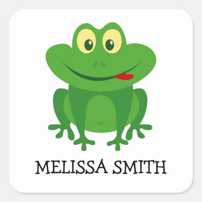 Adesivo Quadrado Sapo verde engraçado autocolante de desenho animad (Frente)