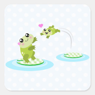 Adesivo Quadrado Sapos bonitos - desenho animado da mãe e do sapo d