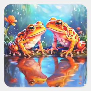 Adesivo Quadrado Sapos de aquarelas de cor laranja-branca