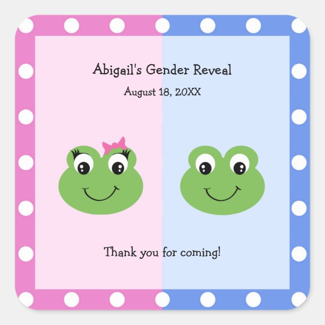 Adesivo Quadrado Sapos Verdes Sexo Revelar Chá de fraldas (Frente)