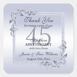 Adesivo Quadrado Sapphire Gem & Glitter 45º Aniversário de Casament