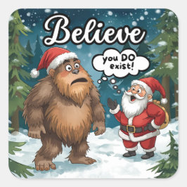 Adesivo Quadrado Sasquatch Meets Santa I Believe Funny Christmas