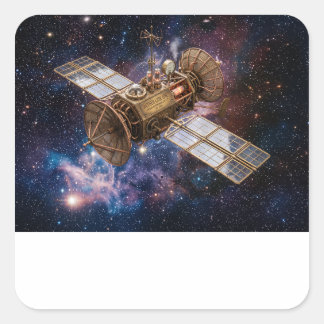 Adesivo Quadrado Satélite de Comunicações Steampunk Estrelas