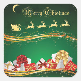 Adesivo Quadrado Saudação de Natal com Papai Noel e Reindeer