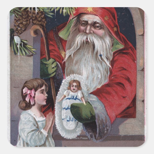 Adesivo Quadrado Saudação de NatalBoneca doadora de Papai Noel (Frente)