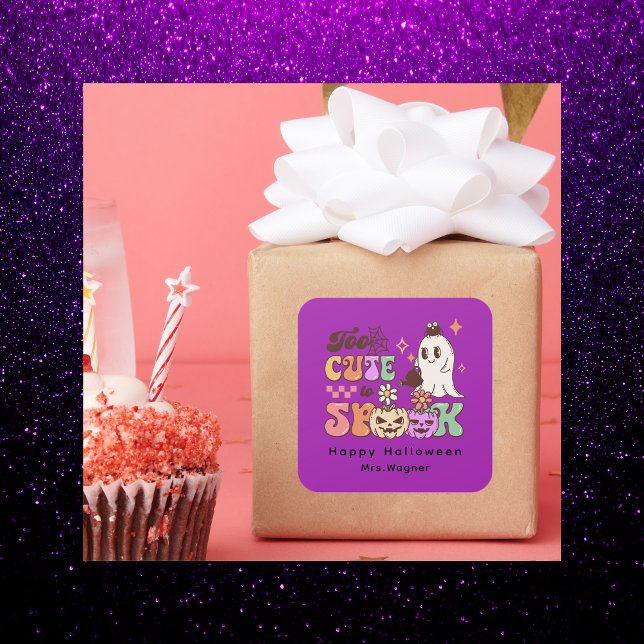 Adesivo Quadrado Saudação do Dia das Bruxas Feliz, Rosa e Negro (Criador carregado)