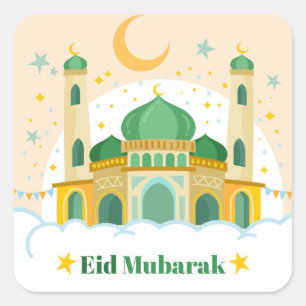 Adesivo Quadrado Saudações Coloridas Eid al fitr Mubarak