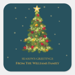 Adesivo Quadrado Saudações de Fim de Ano Árvore de Natal Floco de N