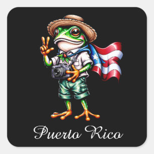 Adesivo Quadrado Saudações de Porto Rico Sapo Coqui Boricua