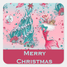 Adesivo Quadrado Saudações Personalizadas Sereia e Amigos