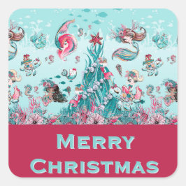 Adesivo Quadrado Saudações Personalizadas Sereia e Amigos