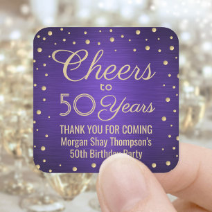Adesivo Quadrado Saúde a qualquer ano Festa de aniversário roxo D