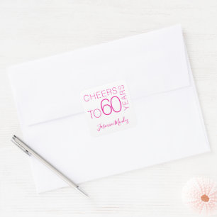 Adesivo Quadrado Saúde aos 60 anos Branco Fúcsia Rosa Chic Elegante